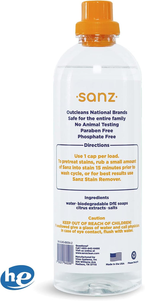 SANZ Hypoallergenic Biodegradable Laundry Detergent, Free and Clear, 64 Loads