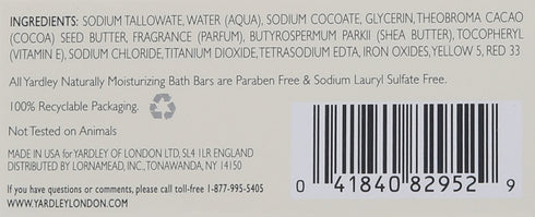 Yardley Moisturizing Bar Cocoa Butter, 4.0 oz (Pack of 6)