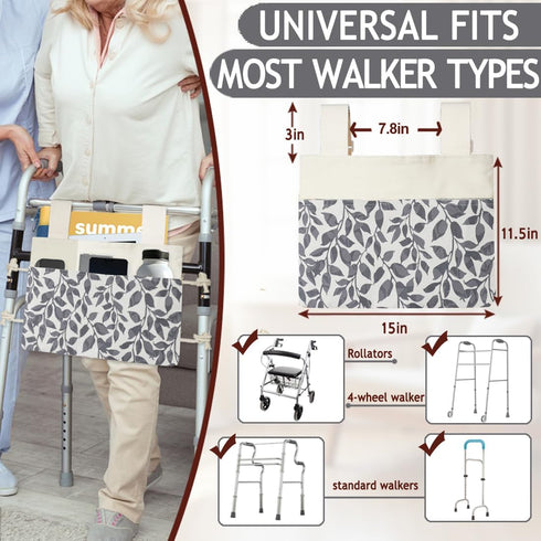 Walker Bag, Washable Walker Accessories Storage Bags with Cup Holder, Handy Walker Basket Pouch Tote Bag for Folding