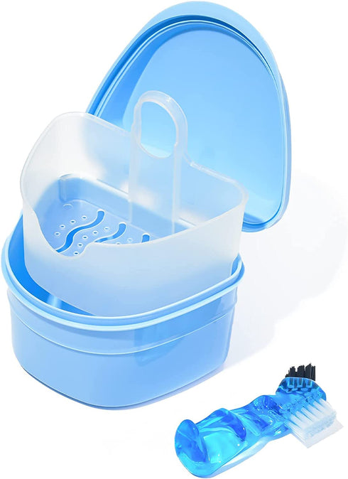 Y-Kelin Denture Retainer Cleaner Kit - Denture Cleaning Case with Denture Brush (Blue)