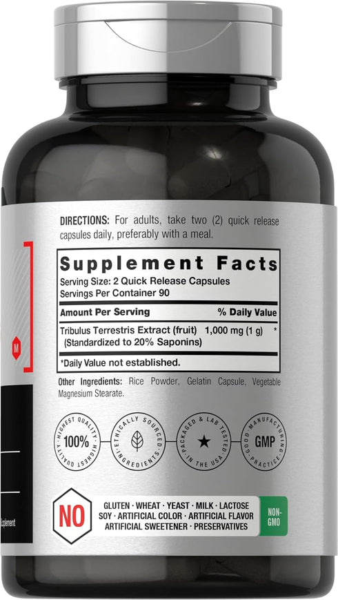 Horbaach Tribulus Terrestris | 1000mg | 180 Capsules | Non-GMO & Gluten Free Supplement for Men and Women