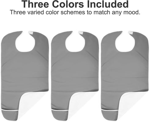 hidyuuoo 3 Pack Premium Bib for Adults Reusable Clothing Protector for Women and Men Waterproof Adult Bibs for Eating