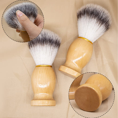 Shaving Brushes for Men, 3 Pack Travel Shaving Brush, Vegan Wood Handle, Hand Crafted Face Cleaning Tool