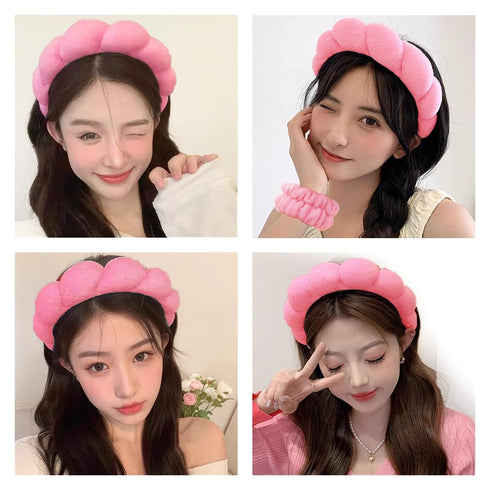 Spa Headbands for Washing Face, Wristband Set, Soft Terry Towel Hairband for Women, Non-Slip Thick Hair Headwear