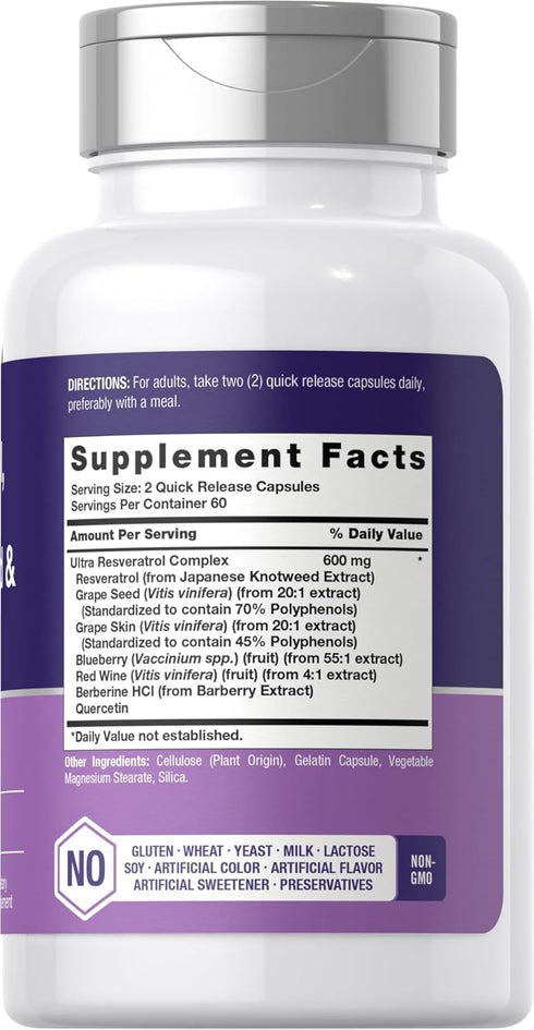 Horbaeach Resveratrol Berberine Grape Seed & Quercetin | with Blueberry & Red Wine Extract | 120 Capsules | Non-GMO, Gluten Free Supplement