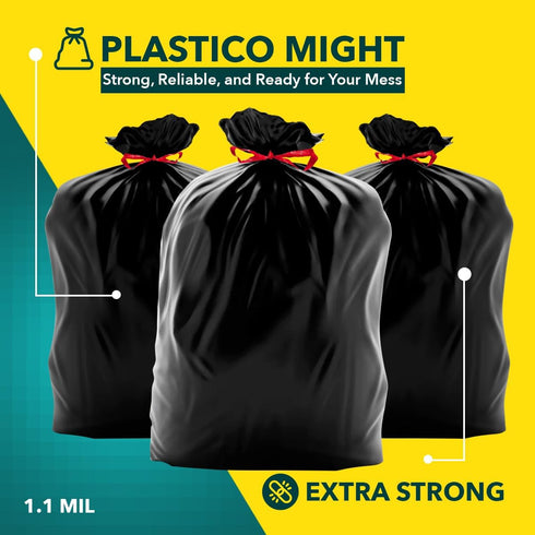 Plastico Extra Tall Kitchen Trash Bags, 18 Gallon, Black, 36 Garbage Bags, Extra Strong, Easy Drawstrings, Unscented