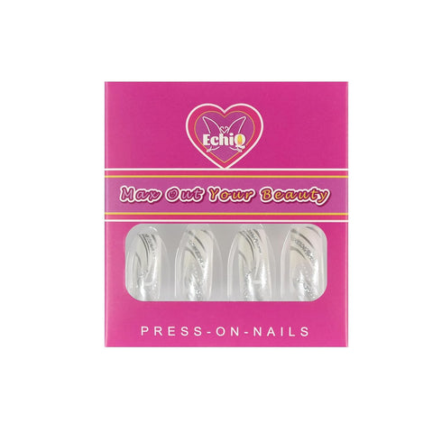 Square Fake Nails Long Length Predesigned False Nails (Clear White)