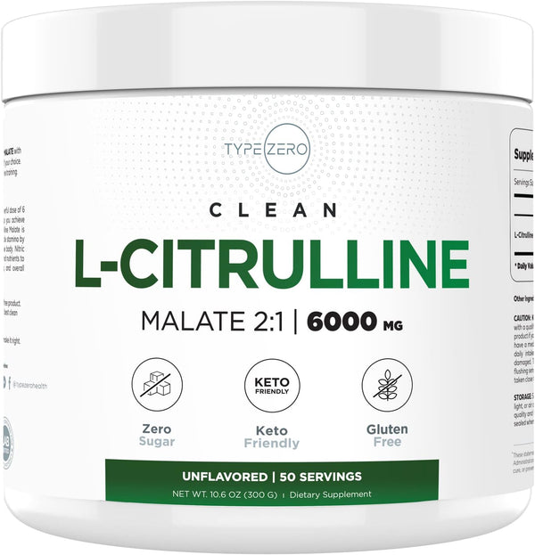 Type Zero L-Citrulline Malate Powder 2:1 (300g | 6000mg Per Serving | Unflavored): Ultra Clean Nitric Oxide Booster