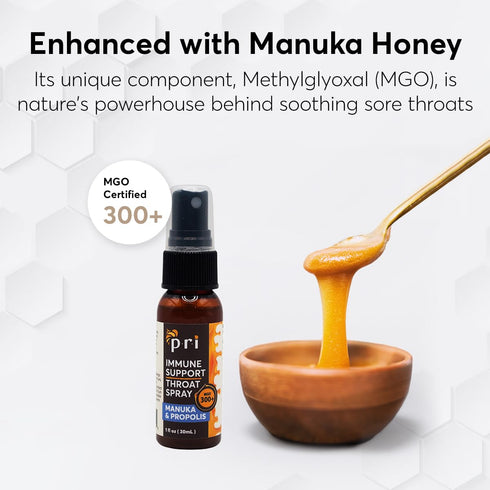 P.R.I Propolis Throat Spray, 1oz with Manuka Honey, Sore Throat & Immune Support, Fresh Peppermint Taste