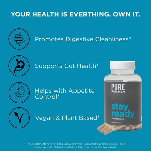Pure for Men Original Vegan Cleanliness Fiber Supplement | Promotes Digestive Regularity | 120 Vegan Capsules