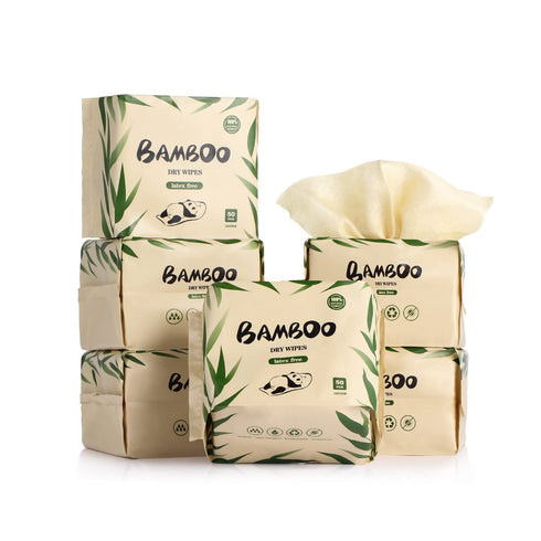 LEKOCH 300 Sheets Disposable Bamboo Dry Wipes, Ultra Soft Facial Tissue for Sensitive Skin, Baby Care (6 Packs)