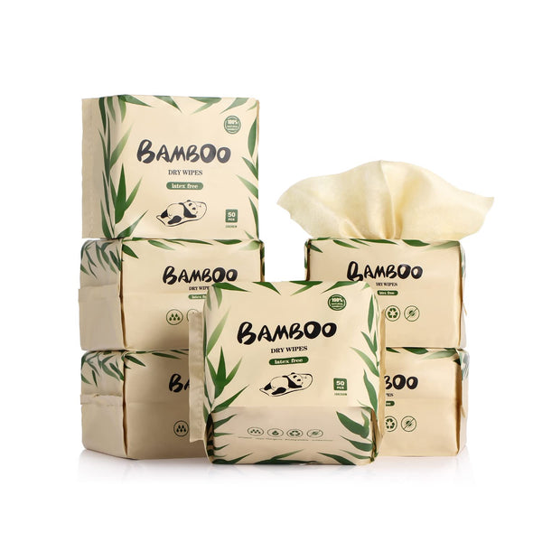 LEKOCH 300 Sheets Disposable Bamboo Dry Wipes, Ultra Soft Facial Tissue for Sensitive Skin, Baby Care (6 Packs)