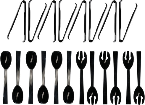 Party Essentials 20-Piece Plastic Buffet Serving Utensils Kit, Spoons/Forks/Tong in Black