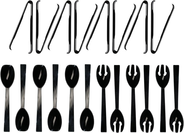 Party Essentials 20-Piece Plastic Buffet Serving Utensils Kit, Spoons/Forks/Tong in Black