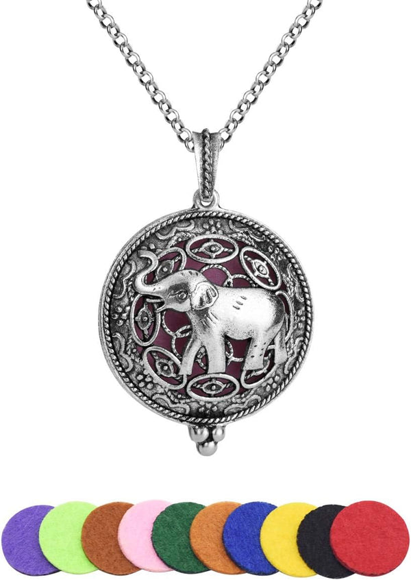 Essential Oil Diffuser Necklace Aromatherapy Oils Jewerly Set for Women Elephant Locket