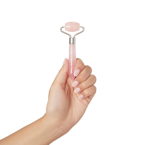 Mini Rose Quartz Face Roller - Improves Skin Tone & Blood Circulation, Reduces Under-Eye Puffiness & Dark Circles