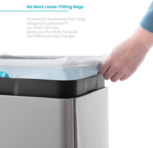 Home Zone Living 8 Gallon Kitchen Trash Bags, Drawstring Handles, Heavy Duty Custom Fit Design, 60 Count