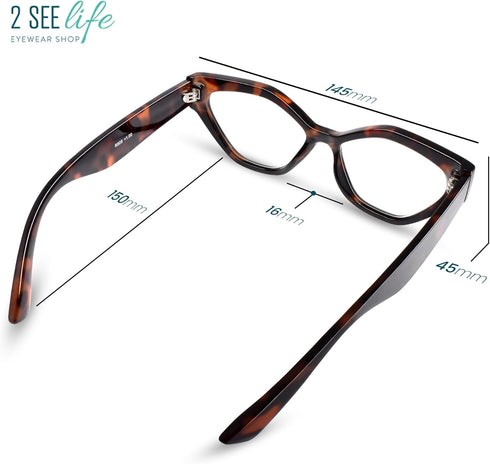 Tortoise Shell Geometric Cat Eye Reading Glasses for Women, Funky Look & Clear Vision, Sturdy Magnifying Glasses for
