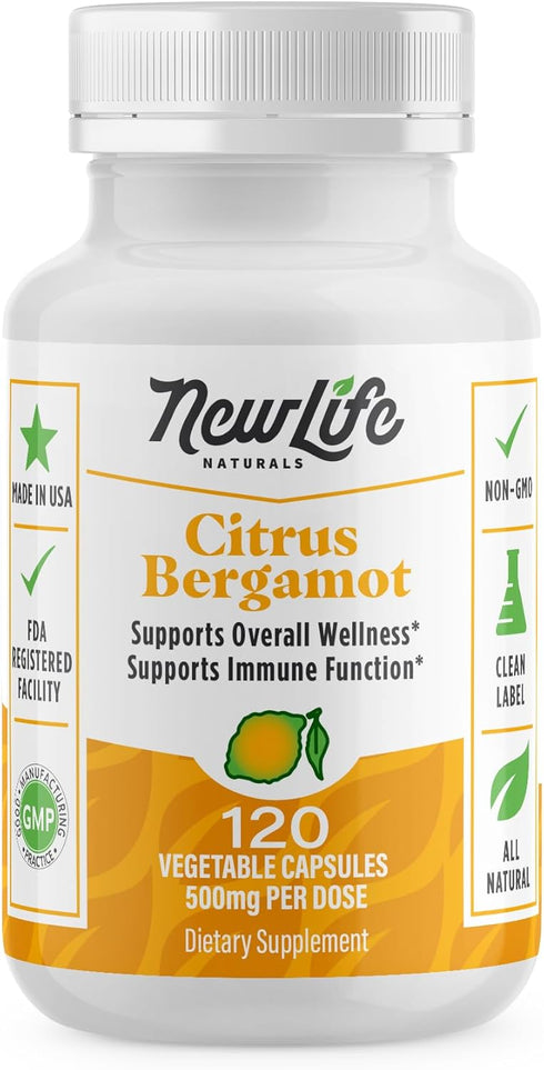 NewLife Naturals Citrus Bergamot Supplements 500 MG for Cholesterol Support- Cholesterol Supplement - 120 Veggie Capsules