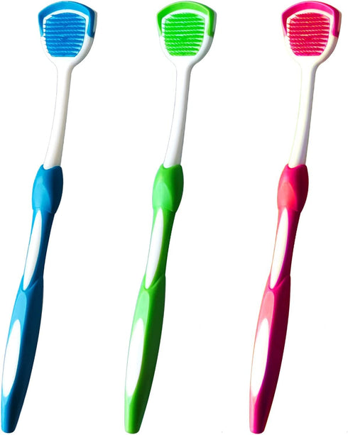 Tongue Scraper Brush - 3 Pack (Blue, Green, Red) | Helps Fight Bad Breath, Tongue Cleaner, Tongue Brushes