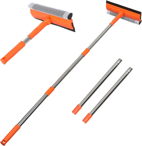 Professional 2 in 1 Window Squeegee Cleaner with Long Stainless Steel Handle for High Windows