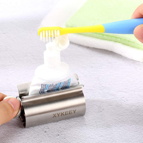 Set 2 XYKEEY of Toothpaste Squeezer Rollers, Metal Toothpaste Tube Wringer Seat Holder Stand (Stainless Steel)
