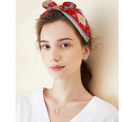 Jaciya 6 Pieces Knotted Bow Headbands for Women, Turban Wide Headband, 6 Colors Polka Dot with Rabbit Ears