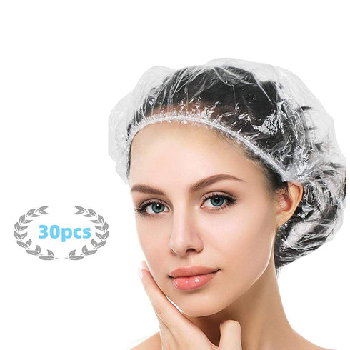 YIZIJIZI 30PCS Large Thick Clear Waterproof Disposable Shower Caps for Women, 20.5" Size, Home, Spa, Travel
