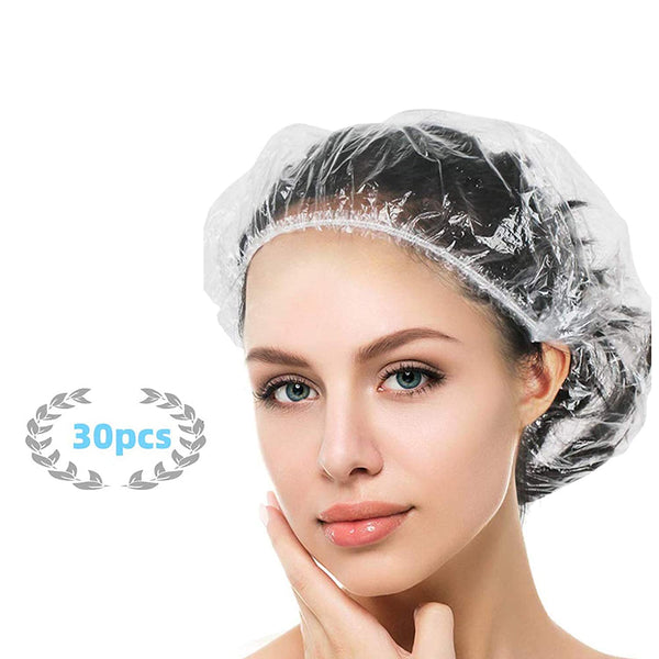 YIZIJIZI 30PCS Large Thick Clear Waterproof Disposable Shower Caps for Women, 20.5" Size, Home, Spa, Travel
