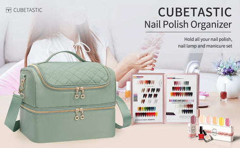Nail Polish Organizer Case, Travel Nail Tech Carrying Box Holds 45 Bottles & Nail Lamp, Storage for Manicure Tools