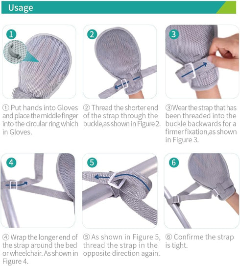 Medical Restraint Mittens with Ties, 2Pcs Restraint Gloves for Patients or Elderly, Anti Scratch Dementia Mitts, Grey