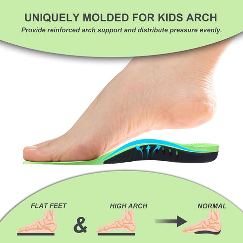 Kids Orthotic Arch Support Insoles – Plantar Fasciitis Cushioning Shoe Inserts for Flat Feet, Feet Heel Pain Relief