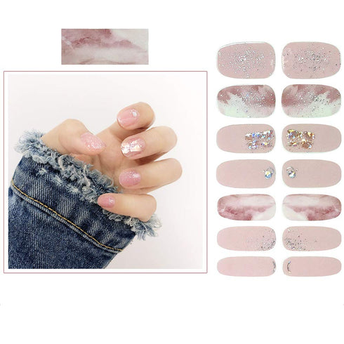 SIUSIO 112pcs Nail Wraps, 8 Sheets Full Nail Polish Strips, Gradient Glitter Stickers with Crystal Glass Nail Files