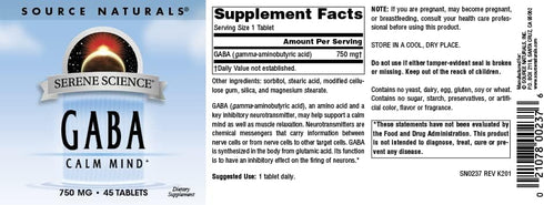 Source Naturals Serene Science GABA, 750mg for a Calm Mind, 45 Tablets