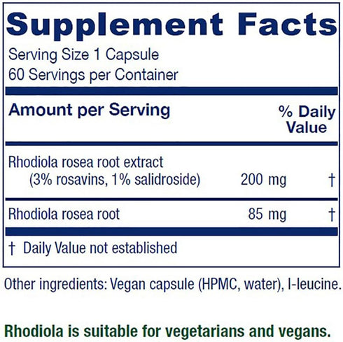 Vitanica Rhodiola Rosea Root Extract, 200mg, Vegan, 60 Capsules