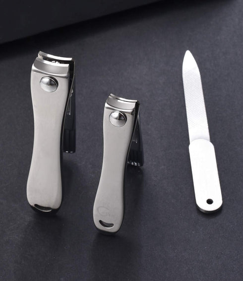 Nail Clipper Set - Stainless Steel Fingernail Clippers, Toenail Cutter, Nail File with PU Sheath for Men Women