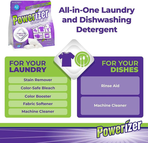 Powerizer Complete Pods - Multipurpose Cleaning Pod, Plant-Based Laundry and Dishwasher Pods, 42 Pods