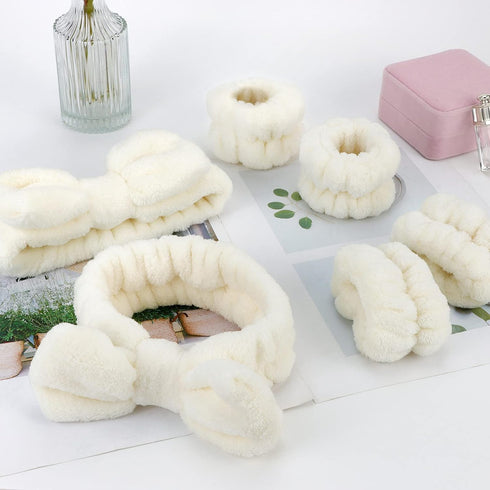 6 PCS Spa Headband with Wrist Washband Face Wash Set, Beige