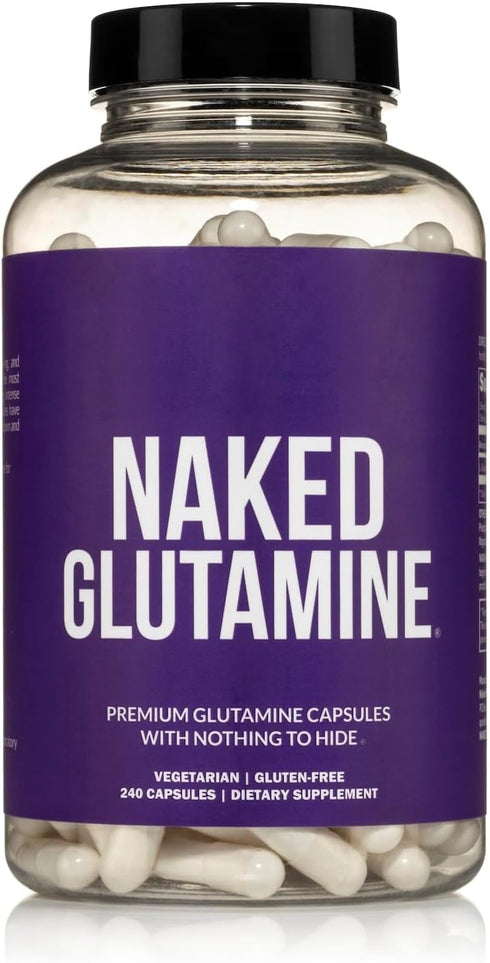 Naked L-Glutamine Muscle Recovery Capsules, 1000mg, 240 Count | Made in The USA, Non-GMO, Gluten and Soy Free