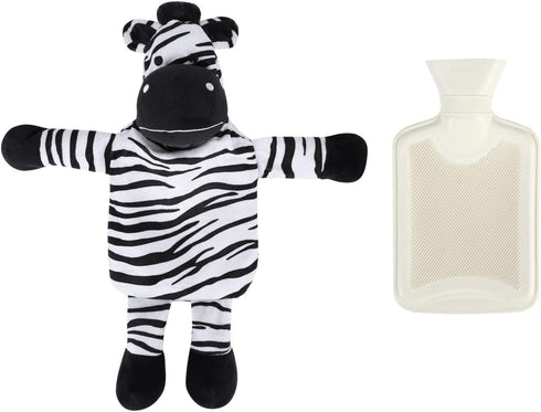 ITODA Mini Hot Water Bottle Warmer with Cute Zebra Stuffed Animal Cover, Waist