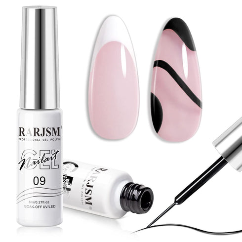 RARJSM Nail Art Gel, Liner Gel Polish Set 2Pcs, Black White Nail Design Polish for Home Salon DIY Manicure
