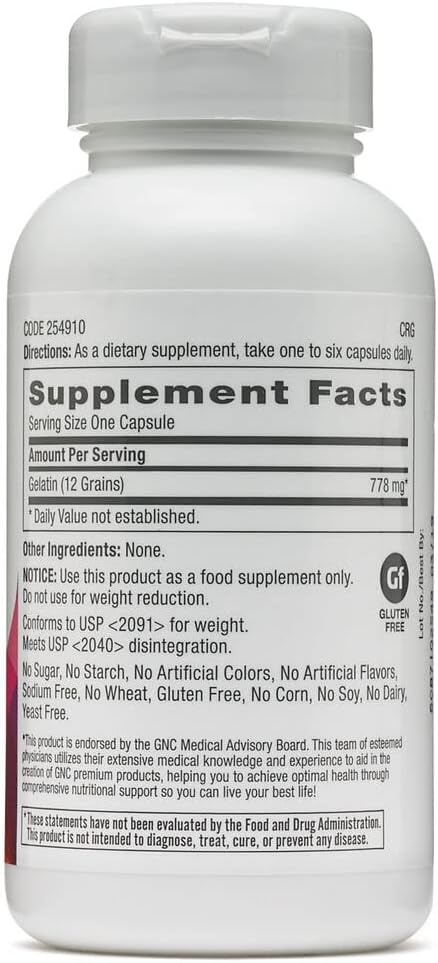 GNC Women's Gelatin Supplement |Supports Healthy Hair, Skin and Nails |Natural Collagen Source | 60 Capsules