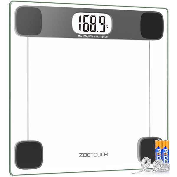 Scale for Body Weight, Digital Bathroom Weighing Bath Scale, Tempered Glass LCD Display, 400lbs