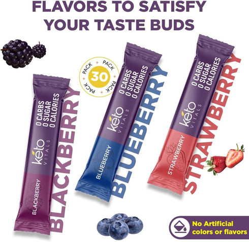 Keto Vitals Berry Antioxidant Electrolyte Powder Packets, Keto Friendly Travel Packets, Zero Calorie, Zero Carb - Berry