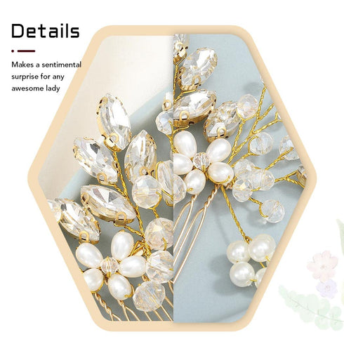 JAKAWIN Bridal Hair Comb, Pearl Flower Hair Piece, Rhinestone Hair Accessories for Women HC034 (Gold)