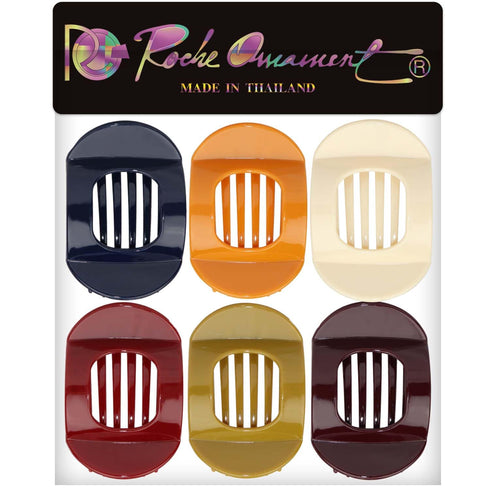 RC ROCHE ORNAMENT 6 Pcs Flat Hair Clips, Round Square French Barrettes for Thick Hair, No Slip Accessories