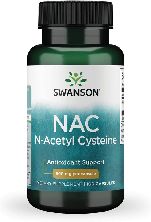 Swanson Premium Brand NAC N-Acetyl Cysteine - 600 mg, 100 Capsules, Antioxidant and Cellular Health Support Supplement