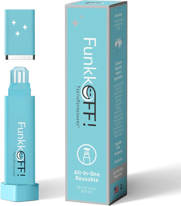 Funkkoff Travel Toothbrush with Toothpaste, Peppermint, Mini Pocket Size Twist to Dispense