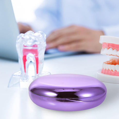 Healifty Portable Dental Retainer Box - Practical Invisible Denture Case with Mirror for Dental Braces (Violet)