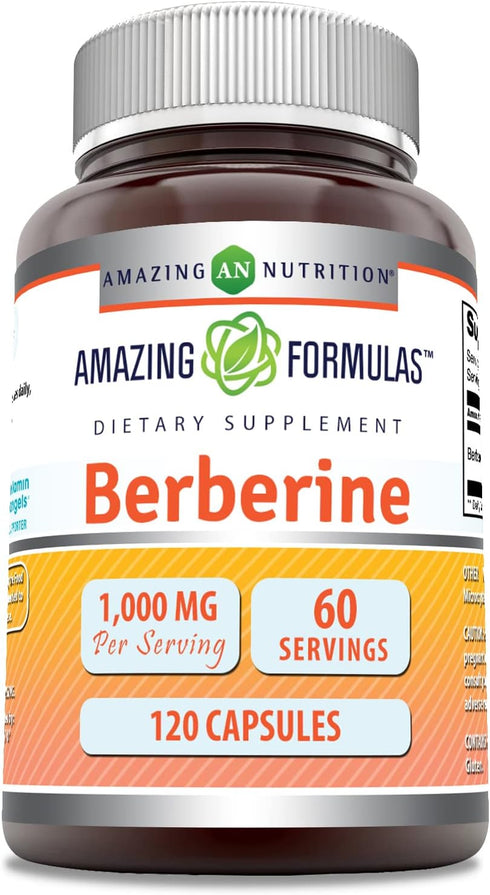 Amazing Formulas Berberine 1000mg Per Serving, 120 Capsules Supplement | Non-GMO | Gluten Free | Made in USA